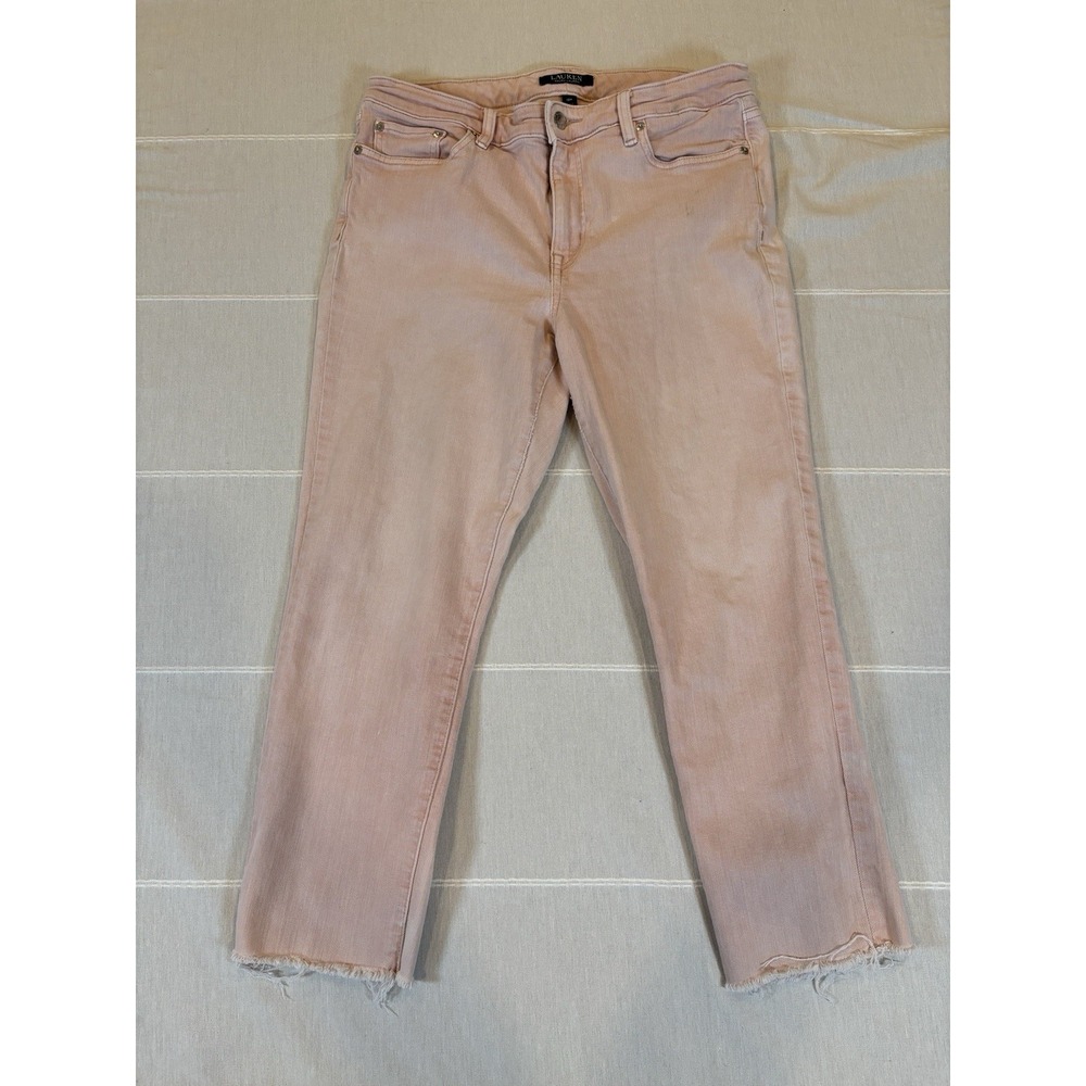 Lauren Ralph Lauren Pink Straight Leg Raw Hem Jeans Petite 12P Blush Stretch